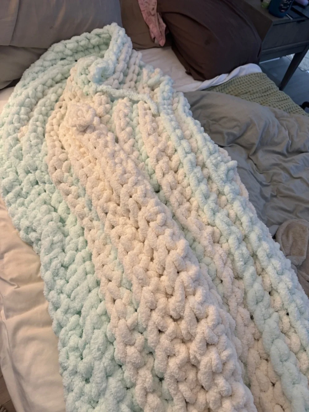 Homemade queen blanket in process